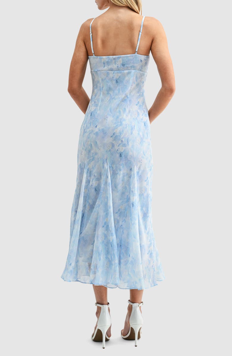 Lush Floral V-Neck Tie Midi Dress, Alternate, color, Blue Floral