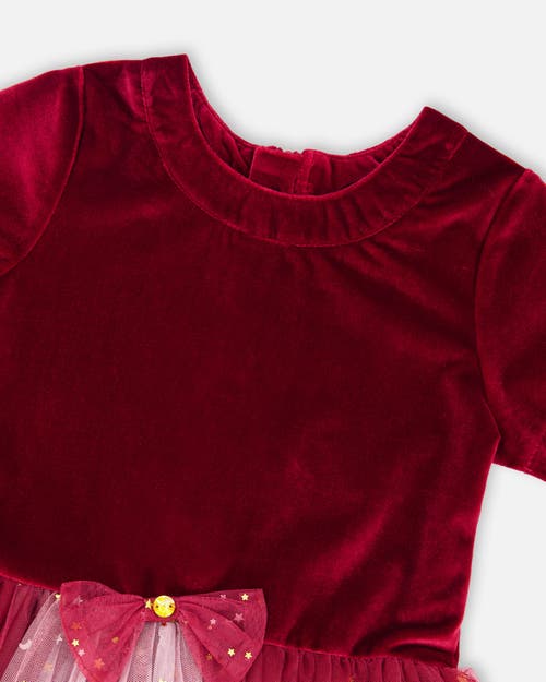 Deux Par Deux Bi-material Short Sleeve Party Dress In Red
