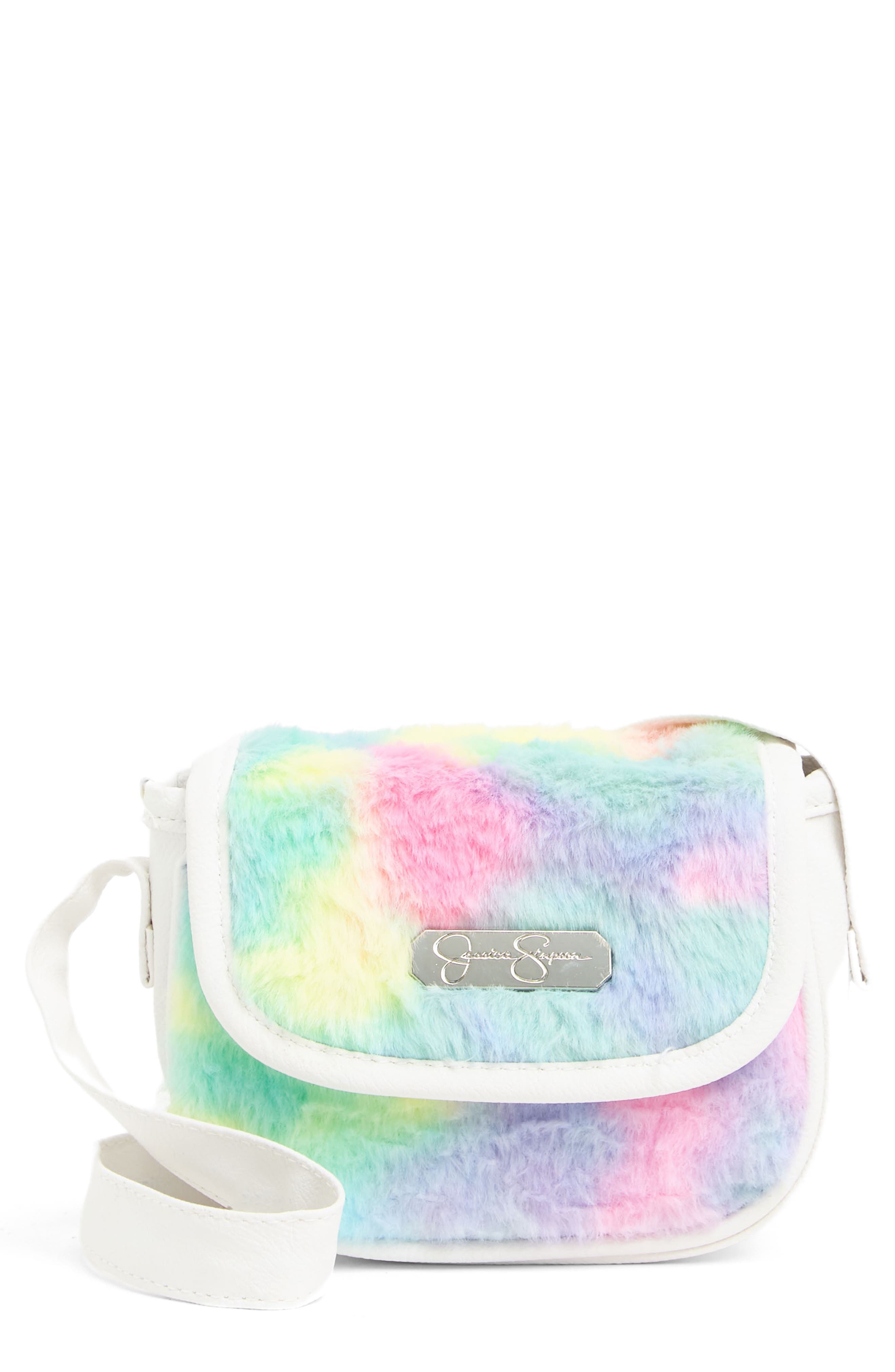 Jessica Simpson Kids' Rainbow Faux Fur Shoulder Bag, Main, color, 