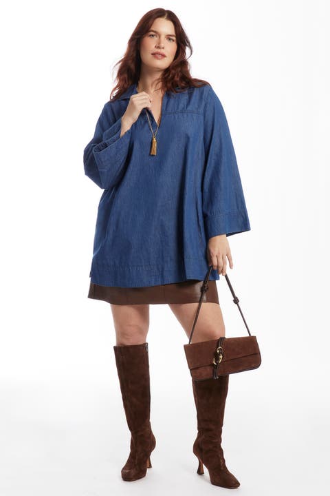 Cotton Denim Blouse (Plus)