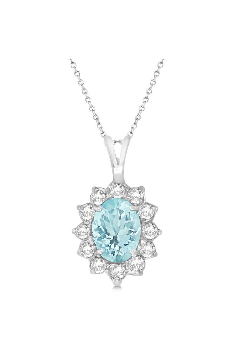 Aquamarine & Diamond Accented Pendant Necklace 14k, Main, color, 1.70ct/White Gold