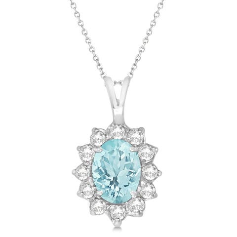 Aquamarine & Diamond Accented Pendant Necklace 14k