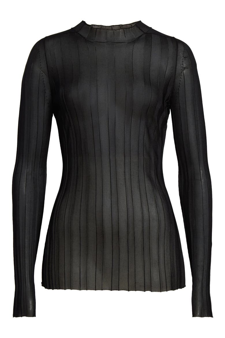 Cosette Sheer Rib Top, Alternate, color, BLACK