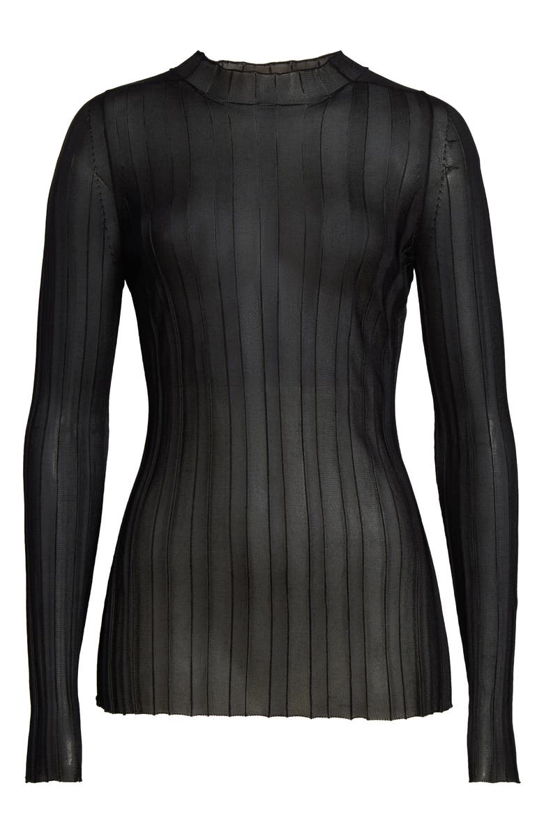 Khaite Cosette Sheer Rib Top, Alternate, color, Black