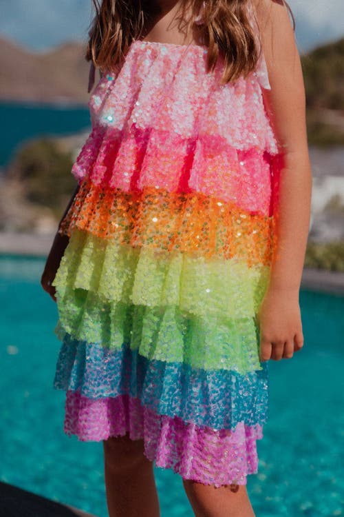 Lola + The Boys Neon Sequin Ruffle Dress In Multi