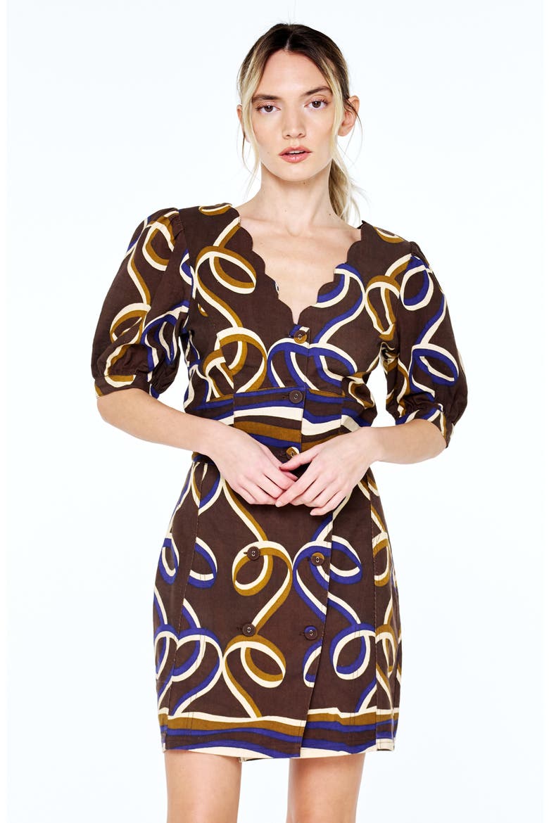 Max Scalloped Neck Cotton Poplin Top, Alternate, color, BROWN MULTI