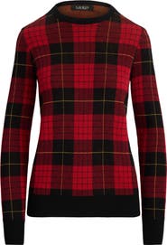 Lauren Ralph Lauren Plaid Crewneck Cotton Blend Sweater