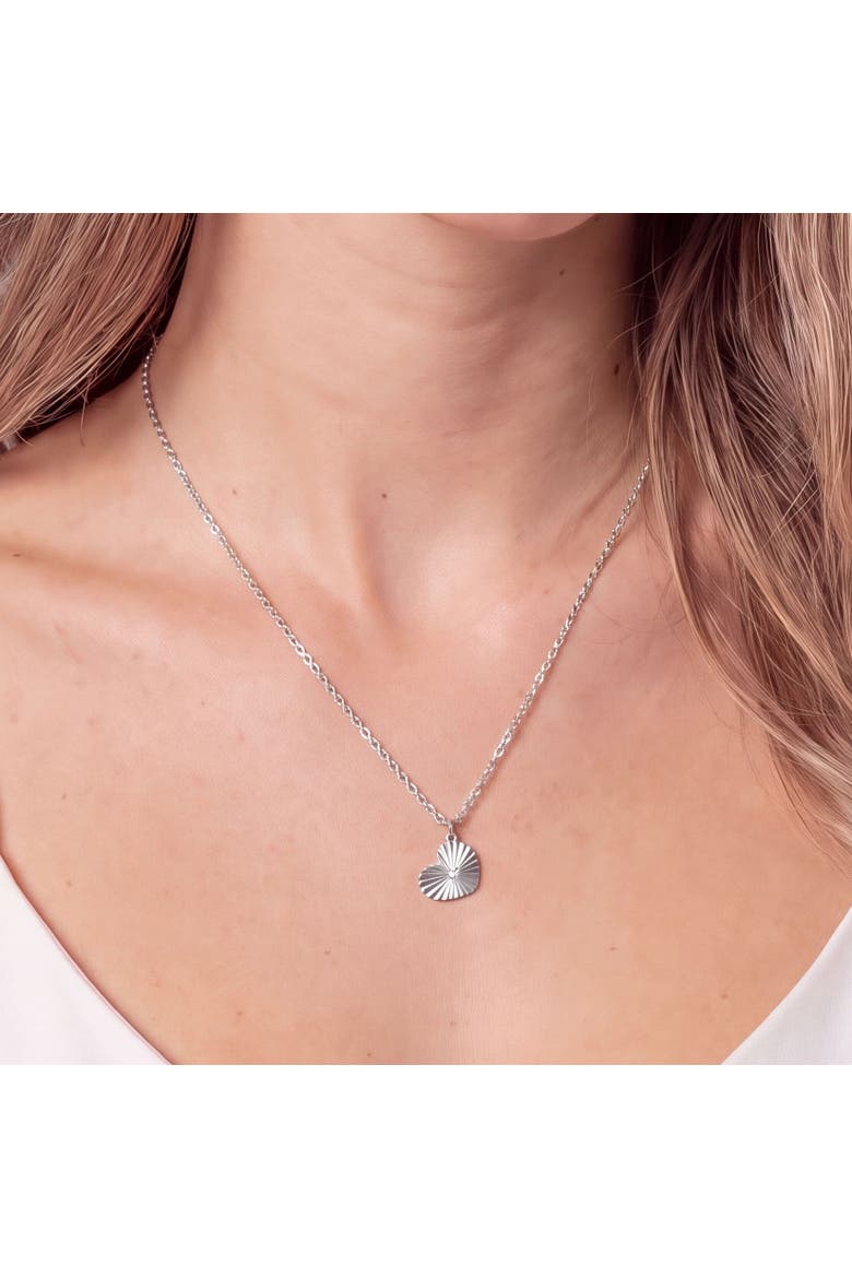 CZ Fluted Single Heart Necklace, Alternate, color, Sterling Silver