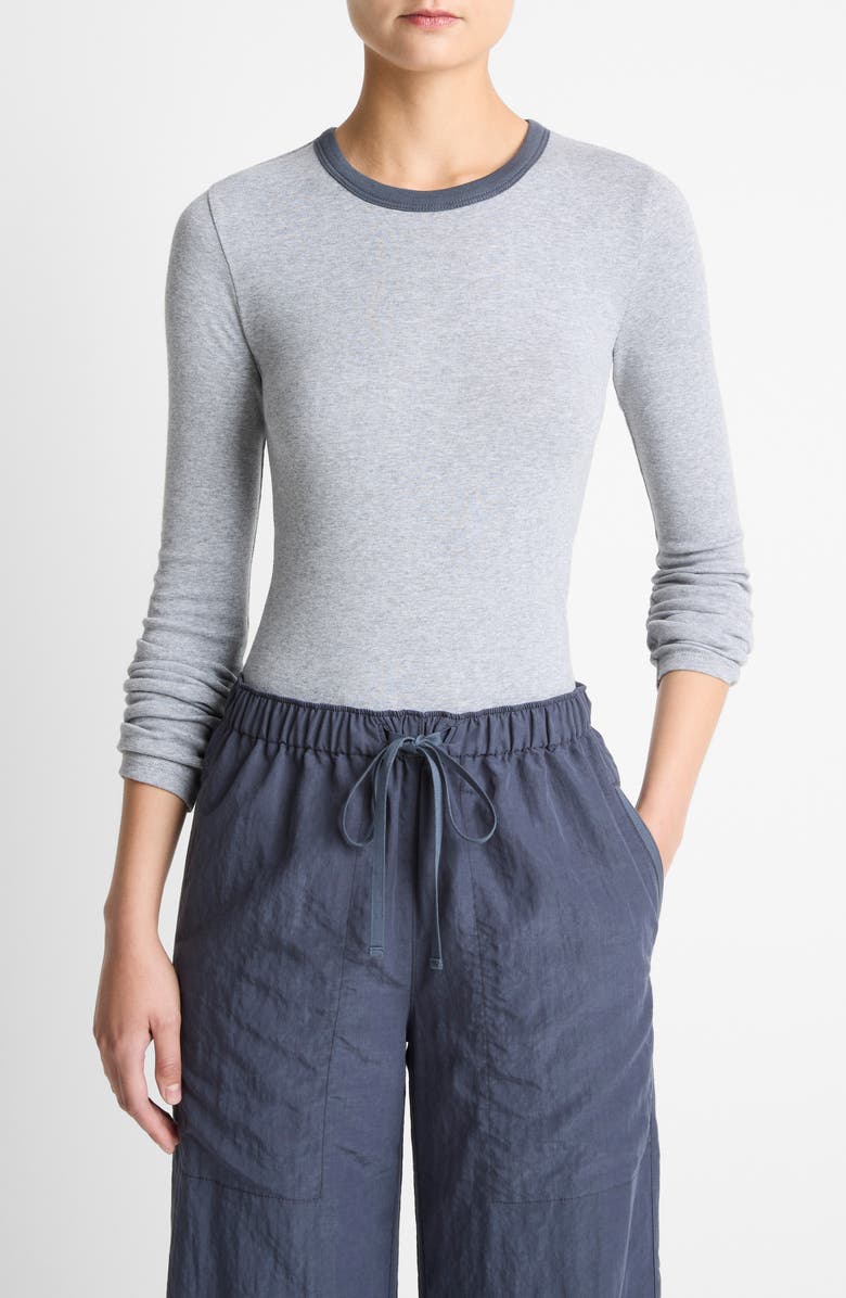 Vince Heather Tipped Long Sleeve T-Shirt, Main, color, Heather Thistle Combo