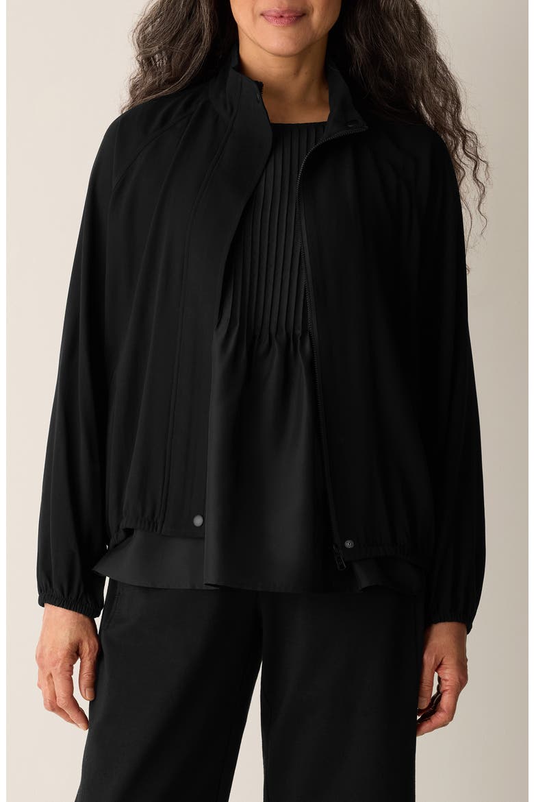 Stand Collar Silk Jacket, Main, color, BLACK