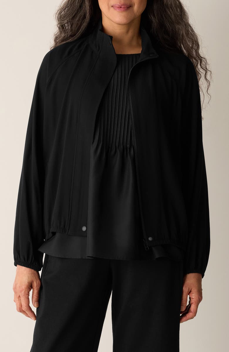 Eileen Fisher Stand Collar Silk Jacket, Main, color, Black