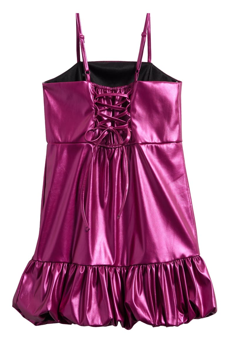 Kids' Metallic Faux Leather Bubble Party Dress, Alternate, color, MAGENTA