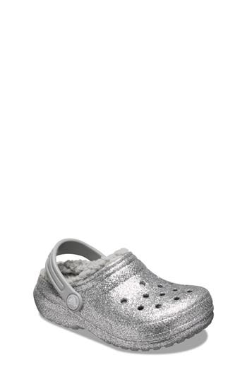 Shop Crocs Kids' Classic Lined Glitter Clog In Silver