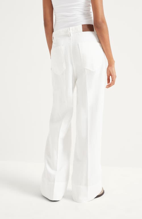 Brunello Cucinelli Cotton-linen Wide-leg Trousers In White