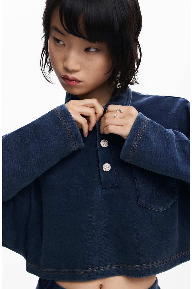 Cotton Crop Polo Sweatshirt, Alternate, color, NAVY