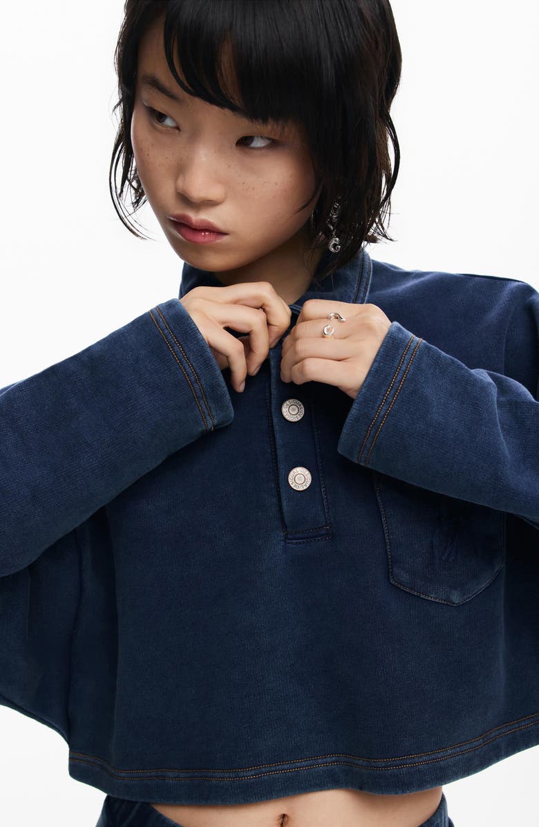 Desigual Cotton Crop Polo Sweatshirt, Alternate, color, Navy