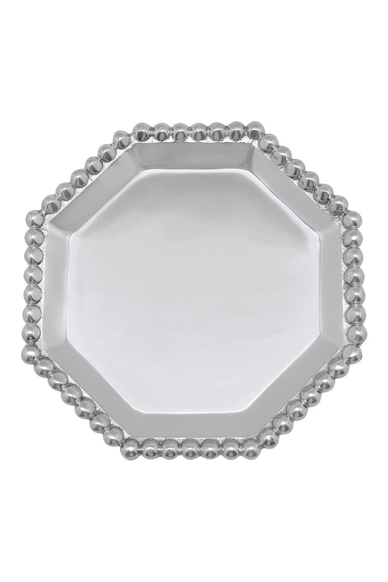 Pearled Octagonal Canapé Plate, Main, color, SILVER
