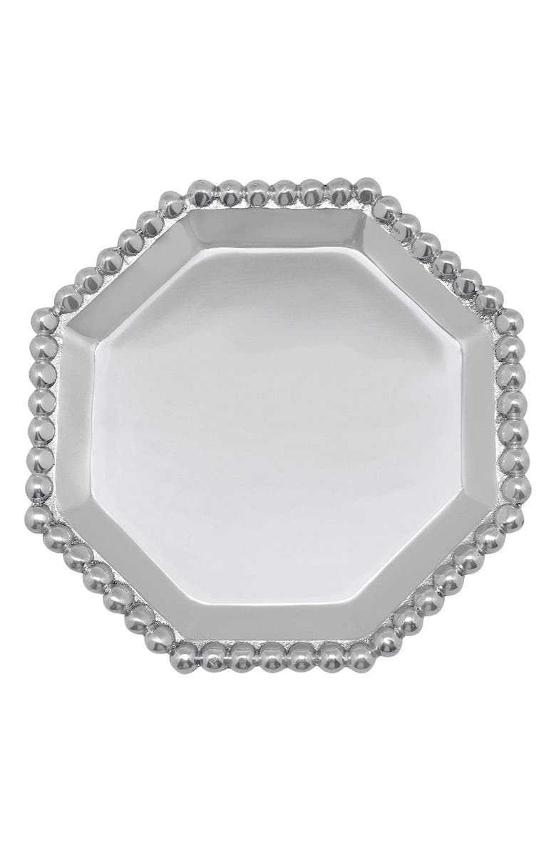 Mariposa Pearled Octagonal Canapé Plate, Main, color, Silver