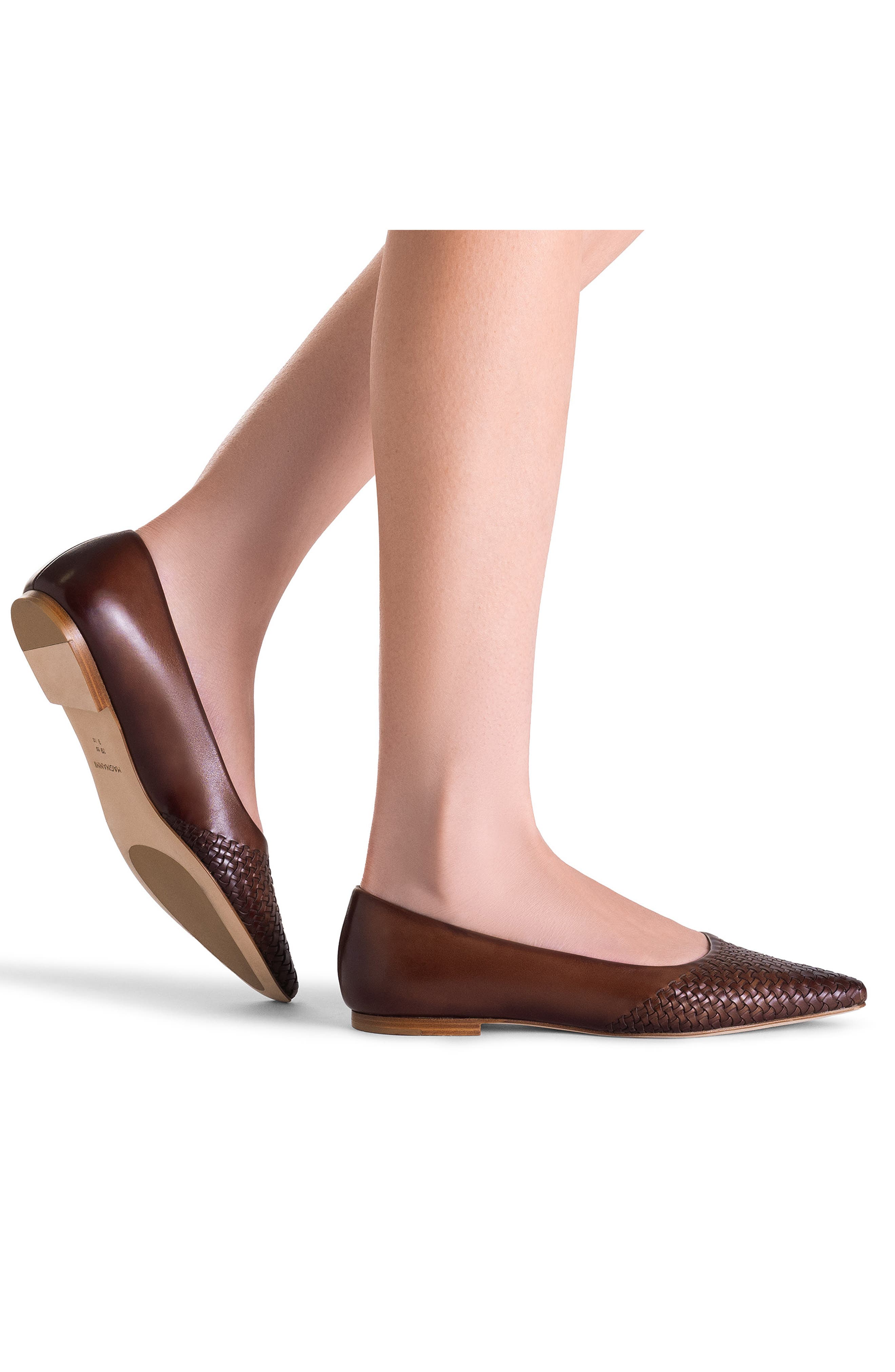Magnanni Stasia Woven Pointed Toe Flat, Alternate, color, Brown