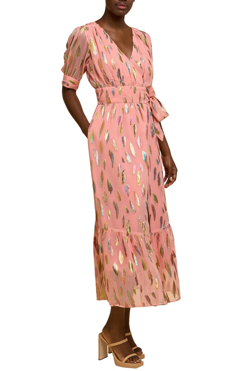 CIEBON Whitney Metalllic Print Wrap Dress, Alternate, color, Dusty Pink