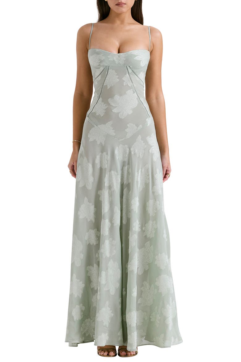 Seren Blush Sheer Lace-Up Back Gown, Main, color, AQUA