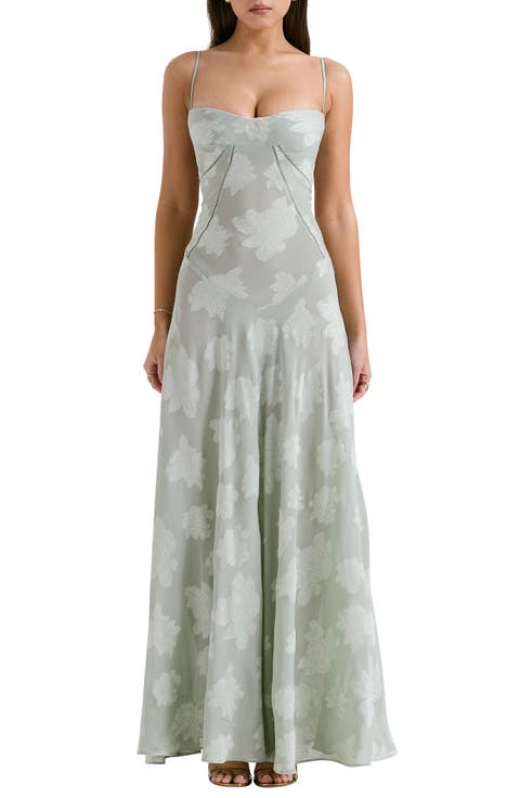 Seren Blush Sheer Lace-Up Back Gown