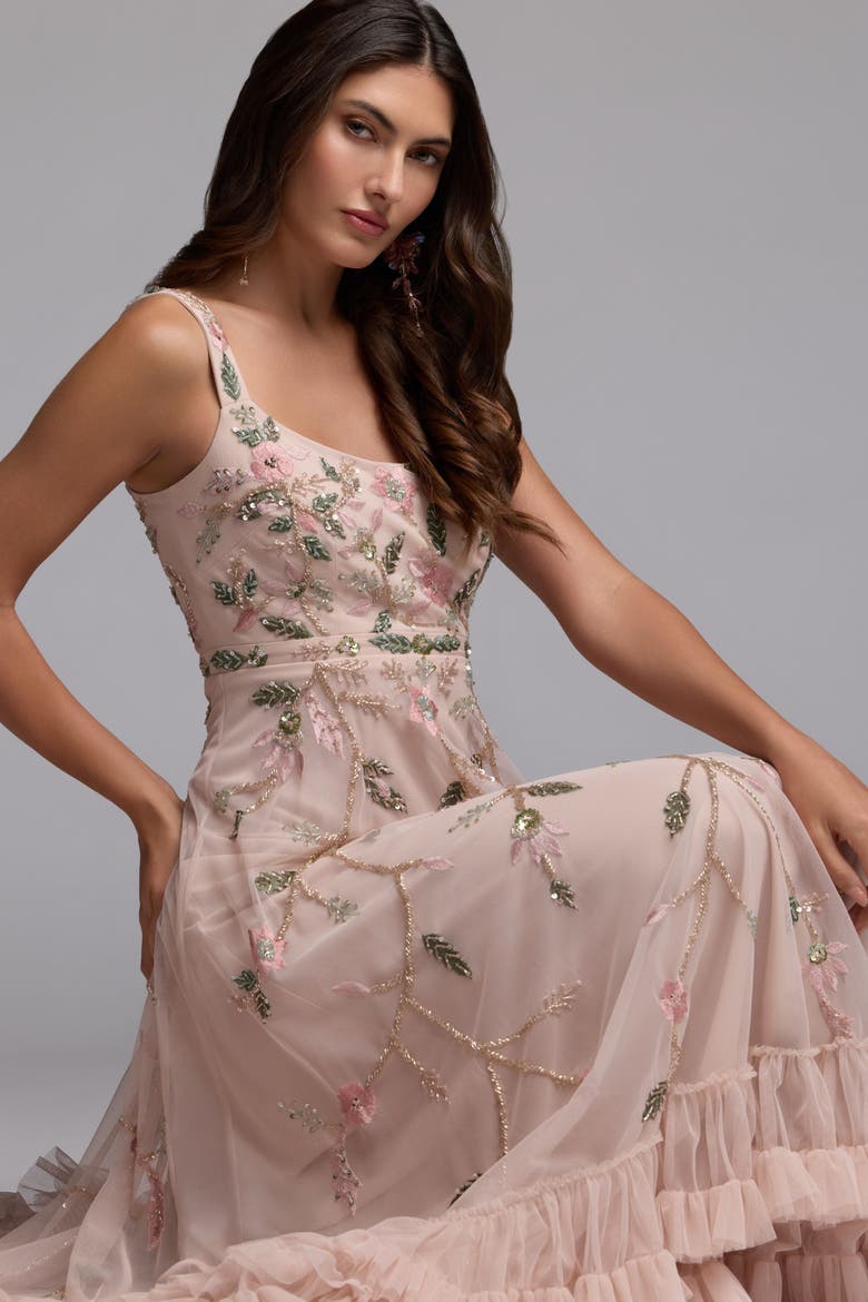Ruffle Midi Dress with Floral Embroidery, Alternate, color, Porcelain
