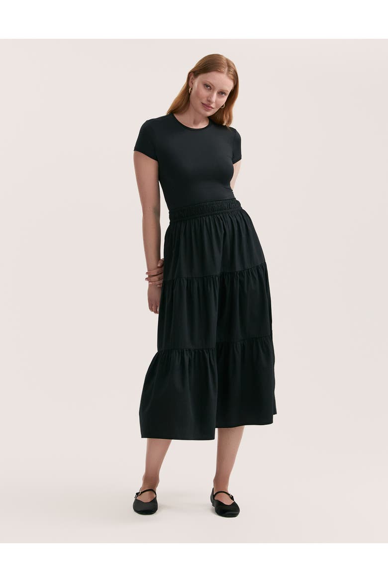 Harleen Cotton Tiered Midi Skirt, Alternate, color, Black