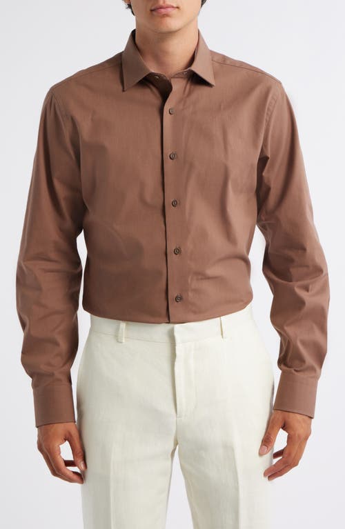 Lorenzo Uomo Trim Fit Solid Brown Cotton Dress Shirt in Coffee 