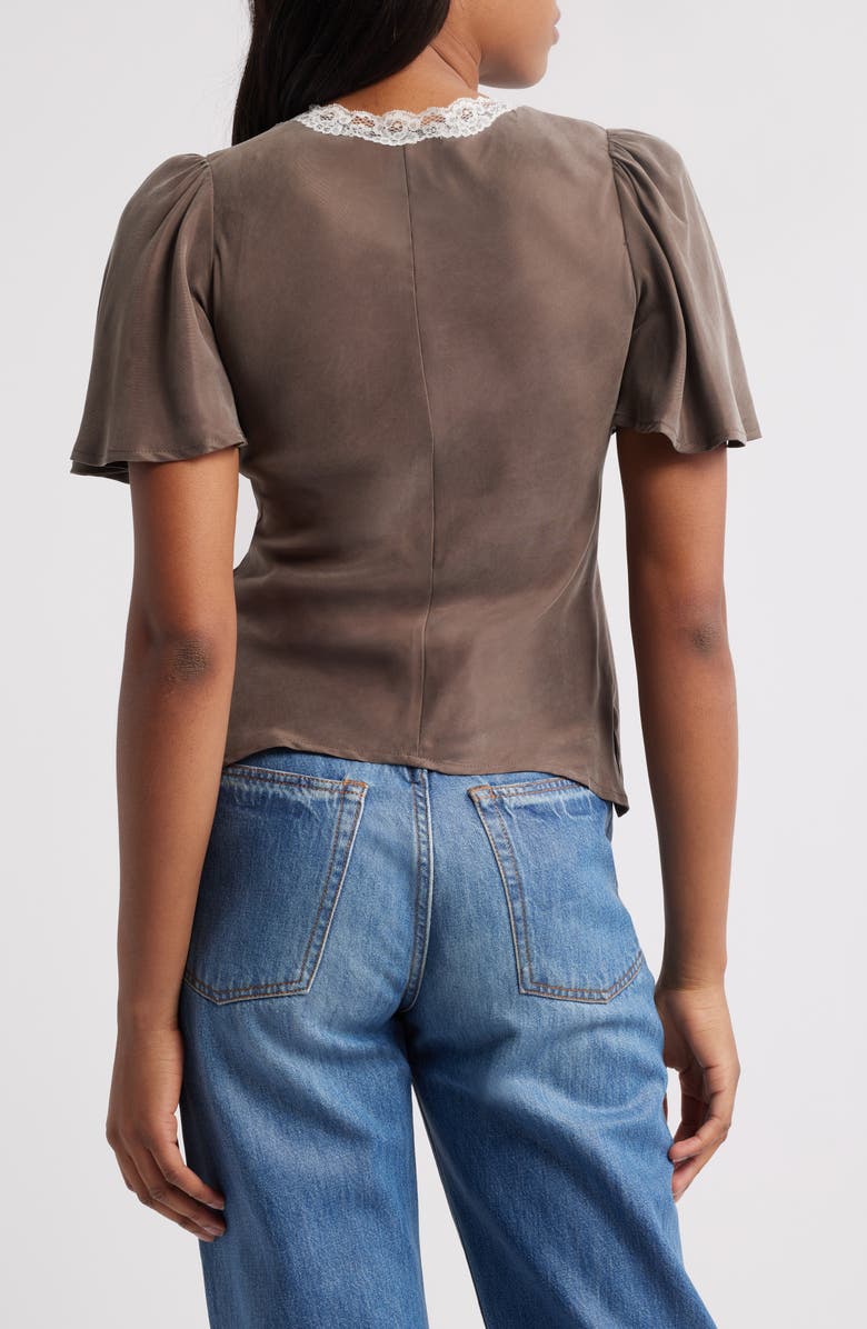 Petal & Pup Elianna Lace Trim Top, Alternate, color, Brown/ White