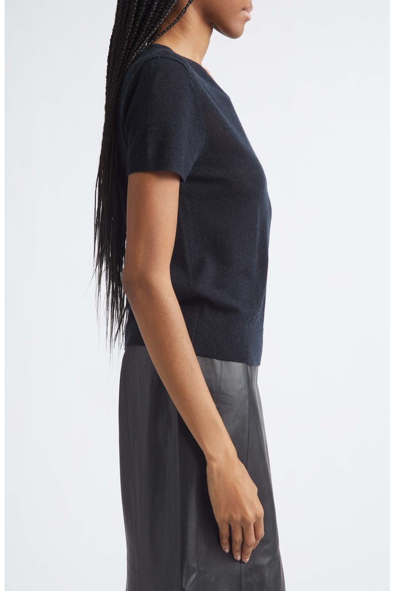 High V-Neck Short Sleeve Wool Sweater, Alternate, color, BLACK