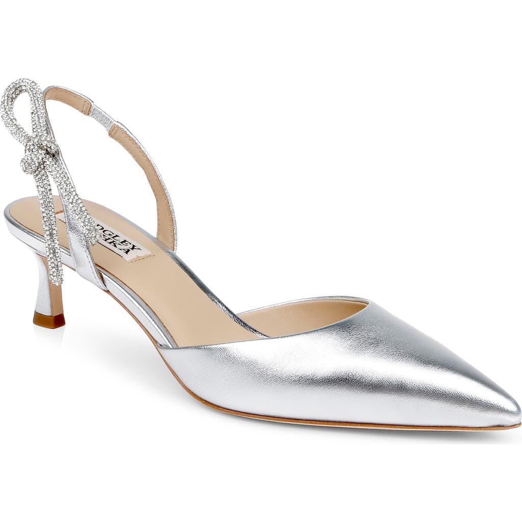 Badgley Mischka Bridal Gentry II Slingback Pointed Toe Pump in Silver Leather  product