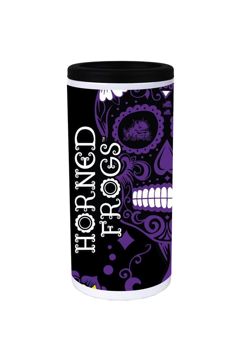 TCU Horned Frogs Dia Stainless Steel 12oz. Slim Can Cooler, Main, color, White