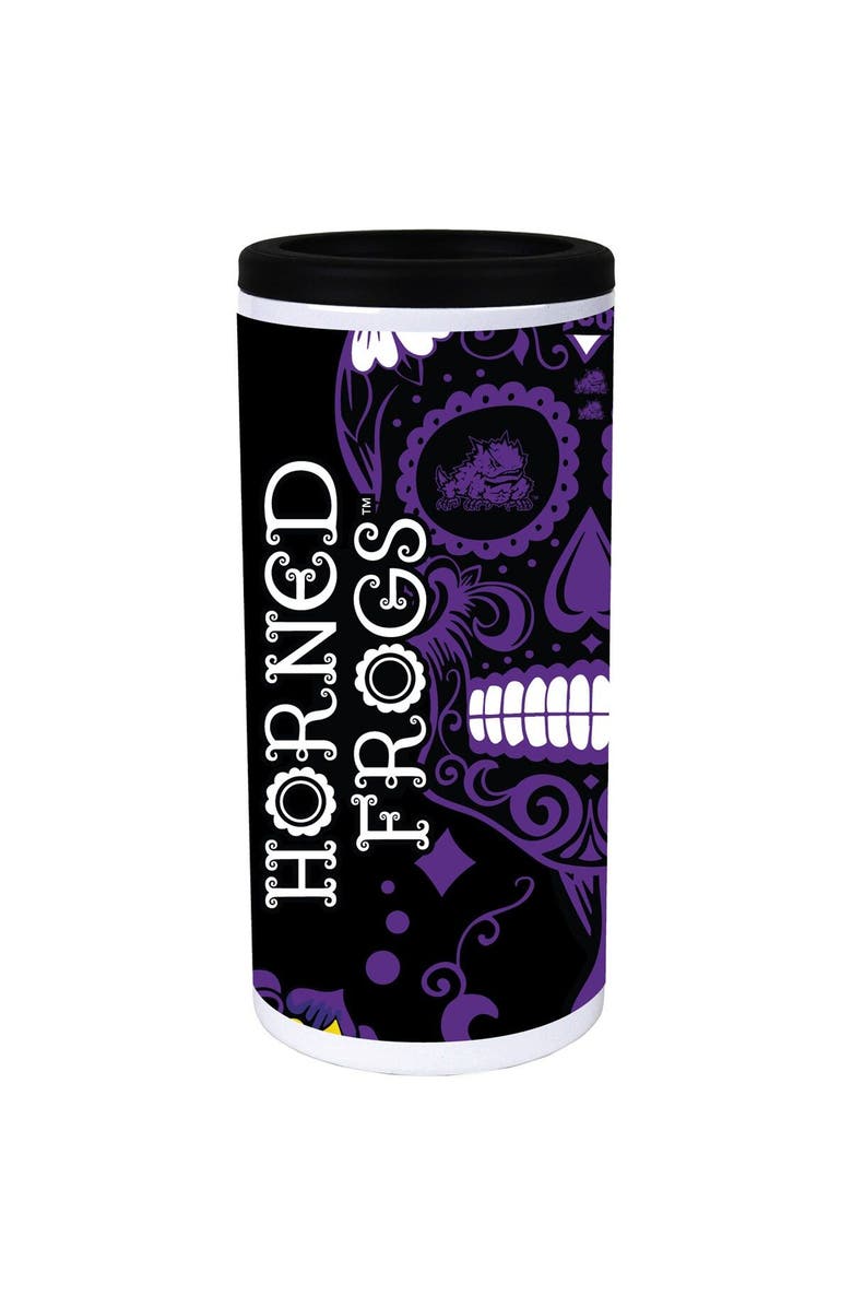 INDIGO FALLS TCU Horned Frogs Dia Stainless Steel 12oz. Slim Can Cooler, Main, color, White