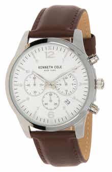 Men's Quartz Multifunction Leather Strap Watch, 50mm