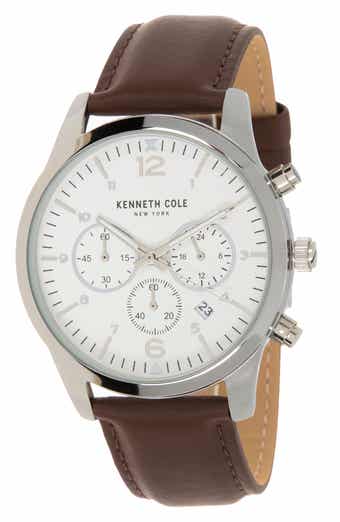 Men's Quartz Multifunction Leather Strap Watch, 50mm