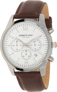 Kenneth Cole Men's Quartz Multifunction Leather Strap Watch, 50mm