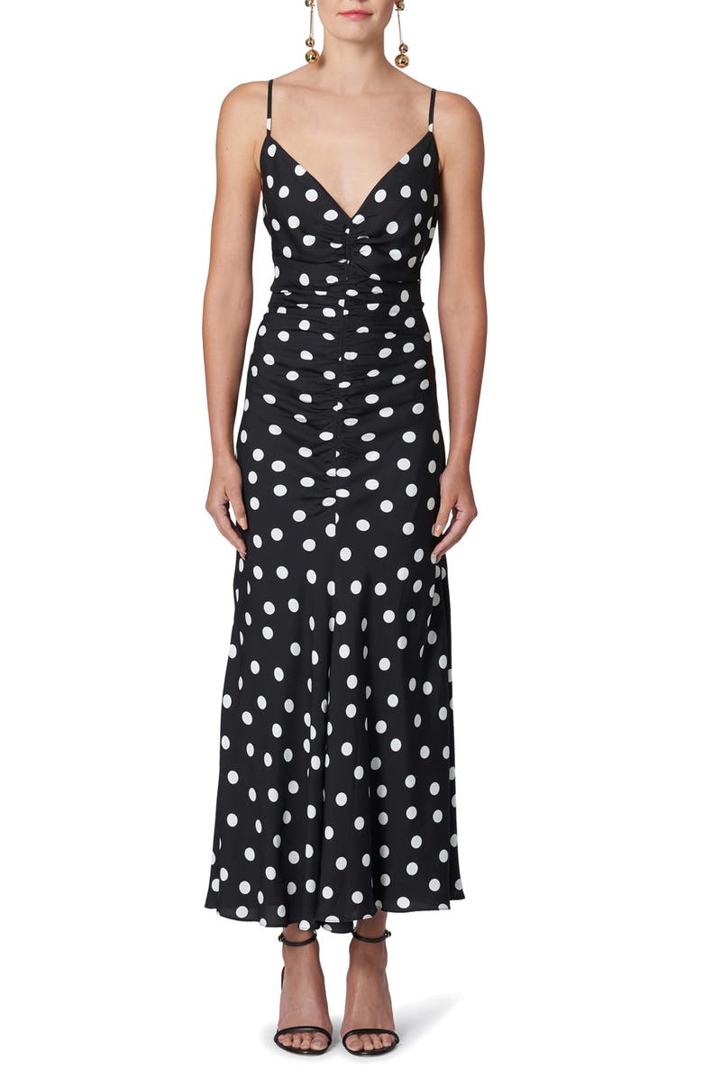 Carolina Herrera Polka Dot Ruched Cocktail Dress, Main, color, 