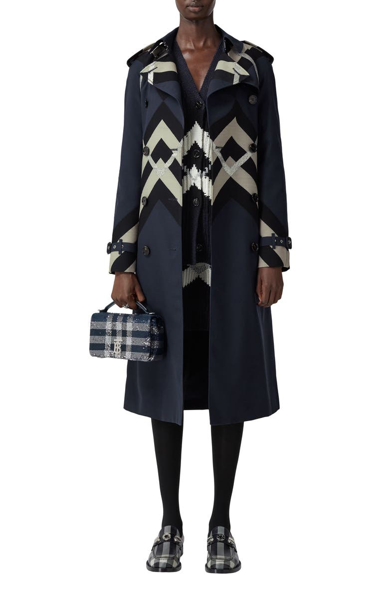 Burberry Waterloo Metallic Chevron Check Wool Blend Trench Coat, Main, color, 