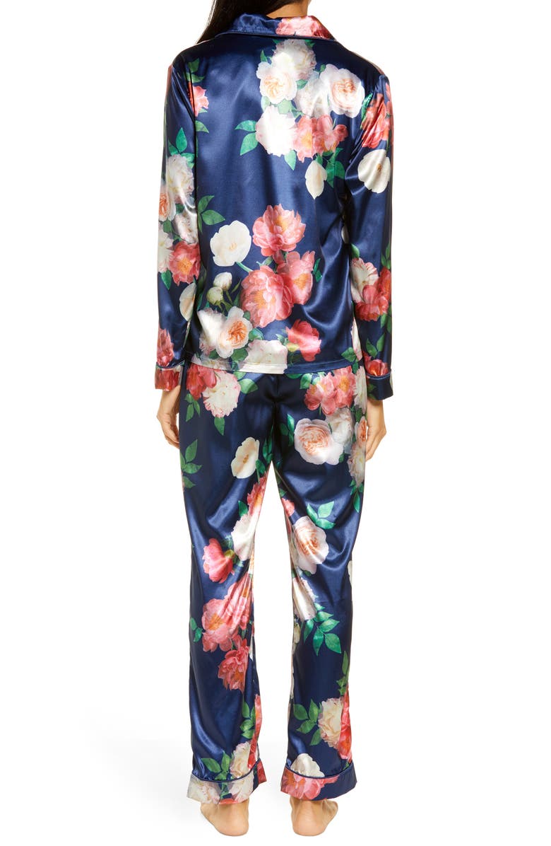 Chi Chi London Josie Floral Pajamas, Alternate, color, Navy