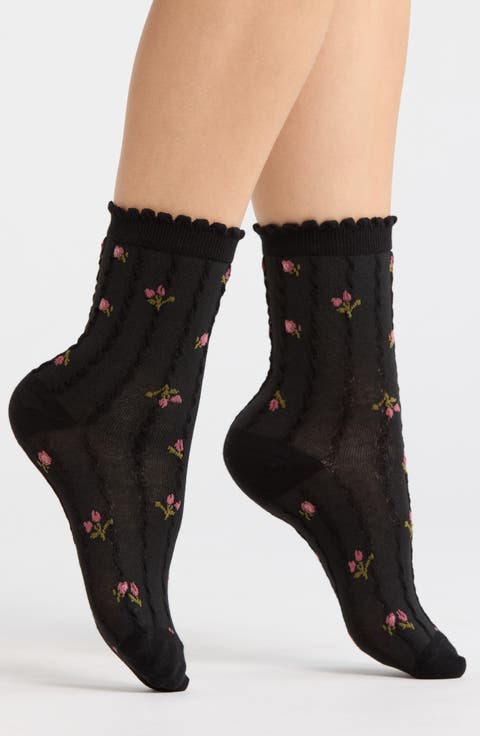 Pretty Floral Crew Socks
