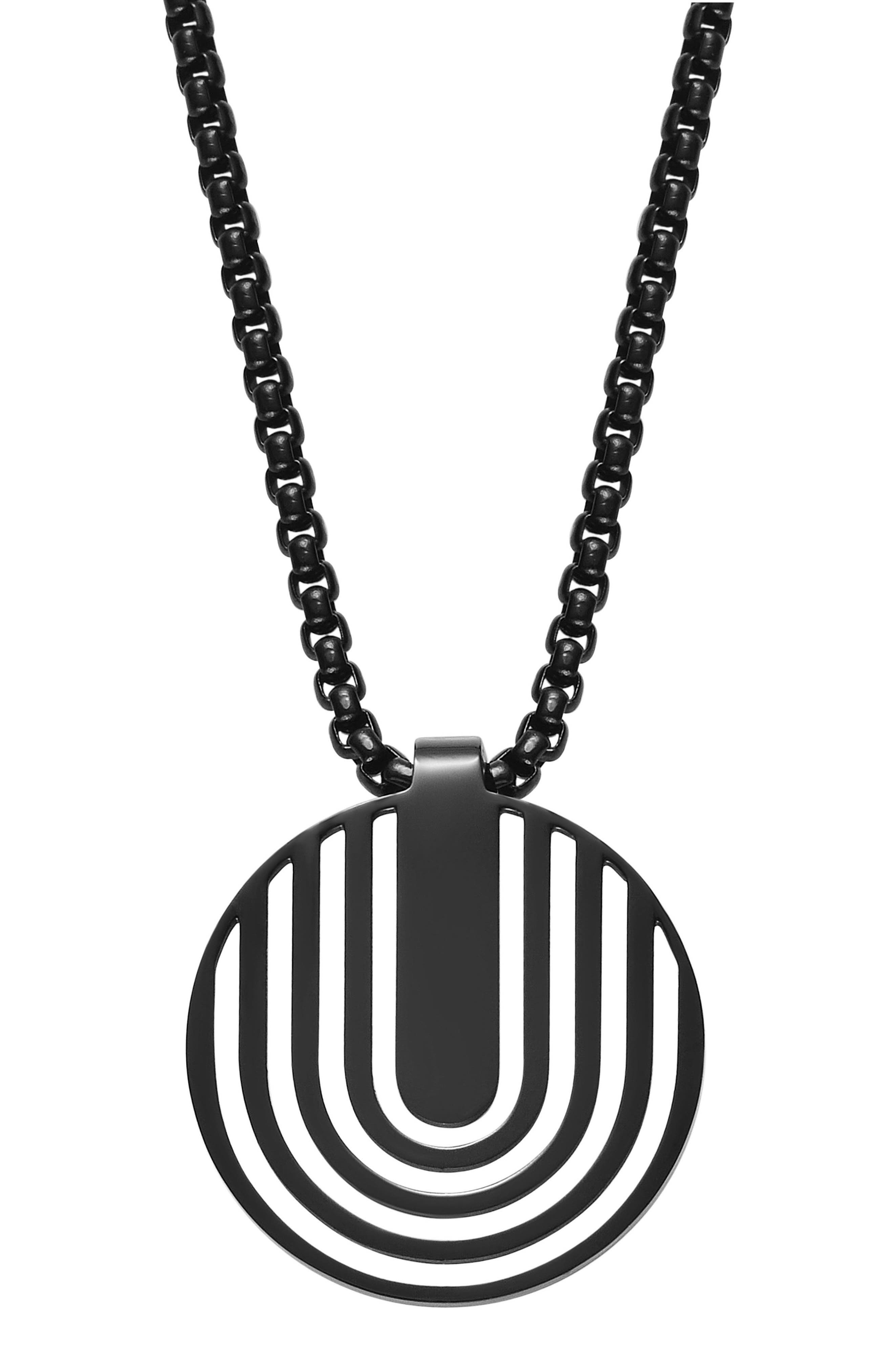 GEOFFREY BEENE Men's Stainless Steel Disc Plate Pendant Necklace