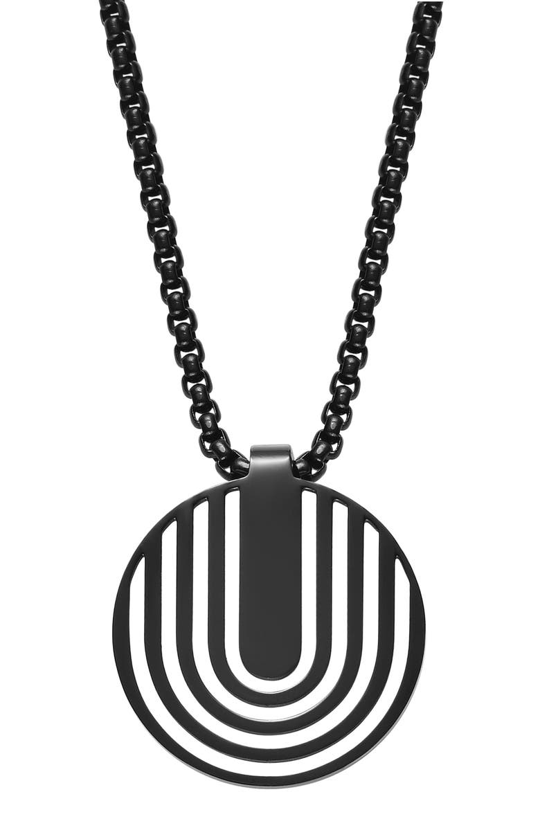GEOFFREY BEENE Men's Stainless Steel Disc Plate Pendant Necklace, Main, color, Black