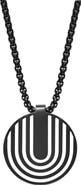 GEOFFREY BEENE Men's Stainless Steel Disc Plate Pendant Necklace