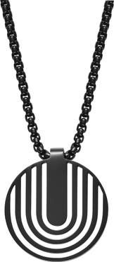 GEOFFREY BEENE Men's Stainless Steel Disc Plate Pendant Necklace