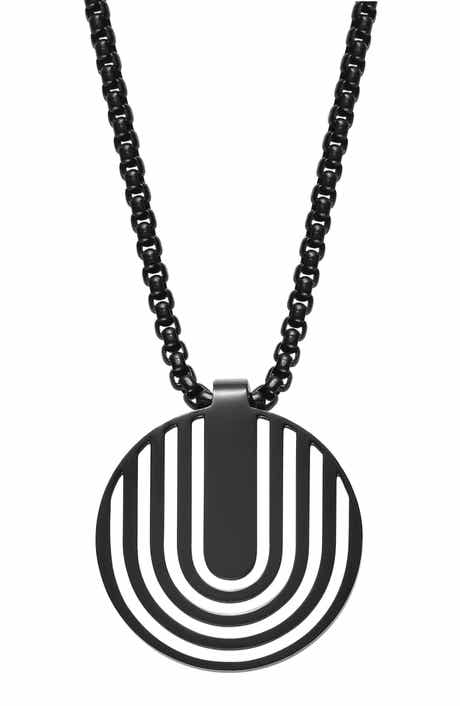 GEOFFREY BEENE Men's Stainless Steel Disc Plate Pendant Necklace