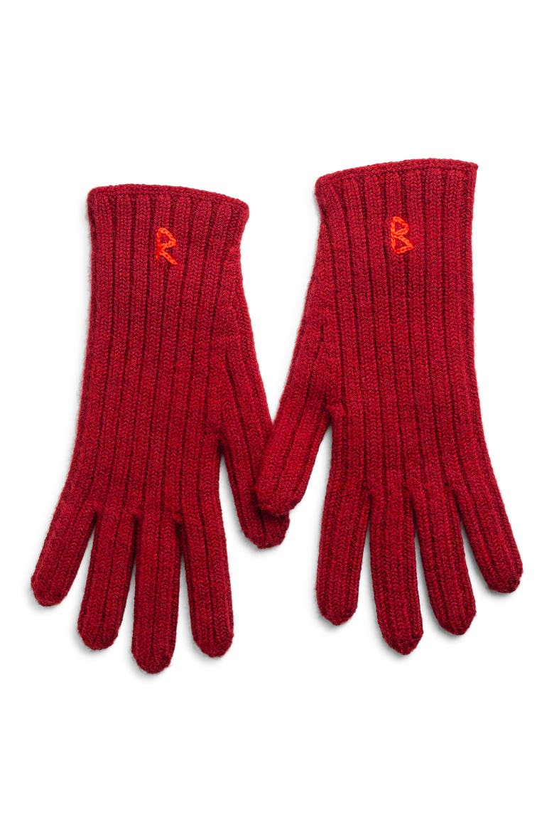 Monogram Embroidered Merino Wool Gloves, Main, color, BURGUNDY