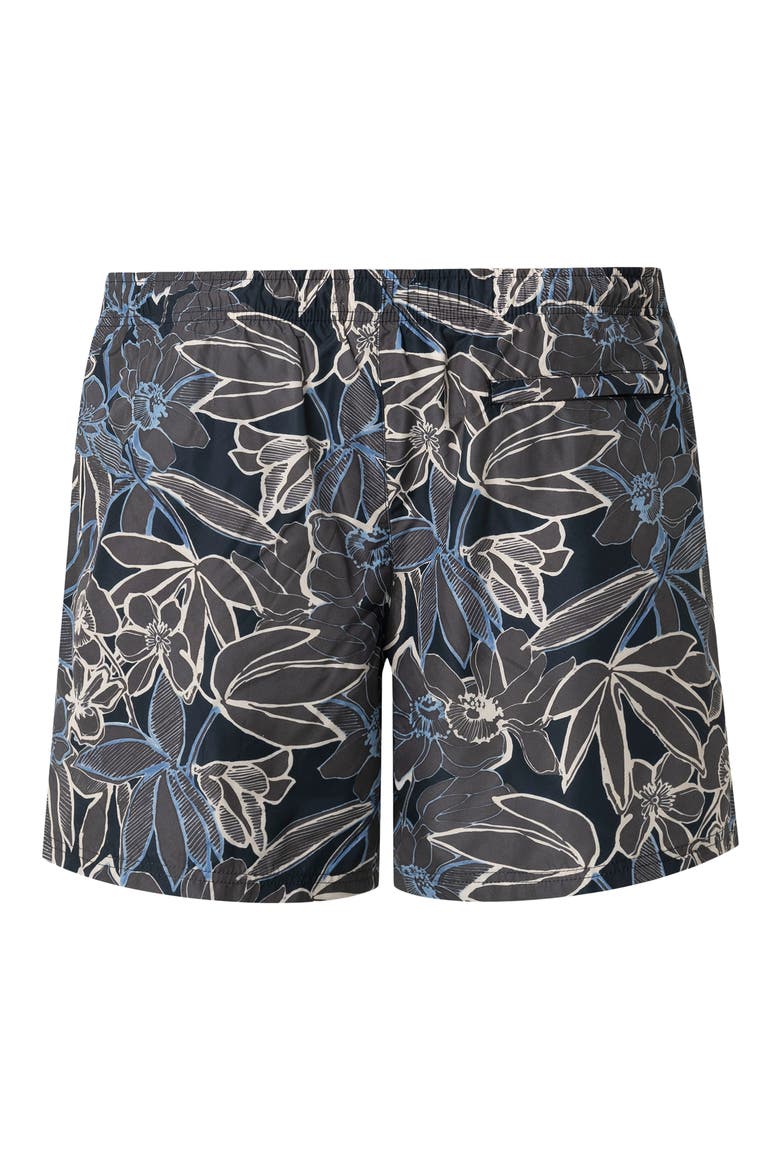 Floral Print Swim Trunks, Alternate, color, NAVY BLUE