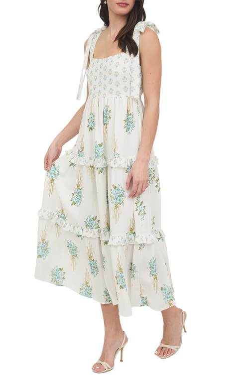 August Sky Floral Bow Strap Maxi Dress In Light Sage Multi