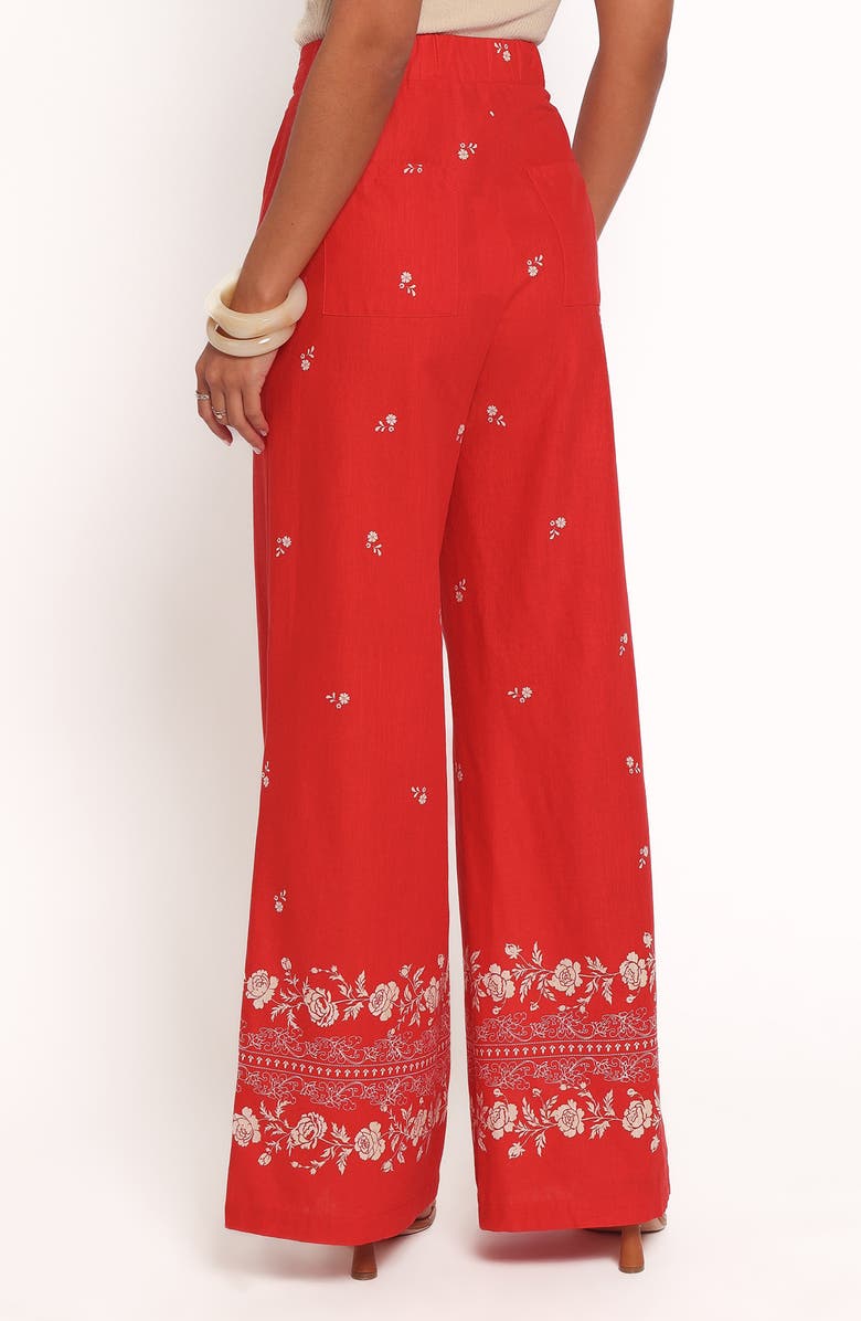 Petal & Pup Ilara Floral Print Linen Blend Wide Leg Pants, Alternate, color, Red Floral